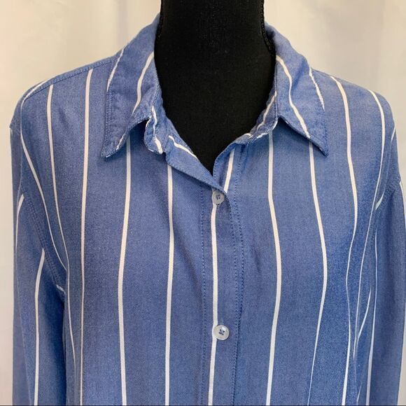 TAHARI blue white striped button down dress shirt Sz L - Picture 6 of 13